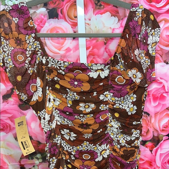 NWT Trendy Floral Mini Dress - Brown and Pink - Picture 6 of 6